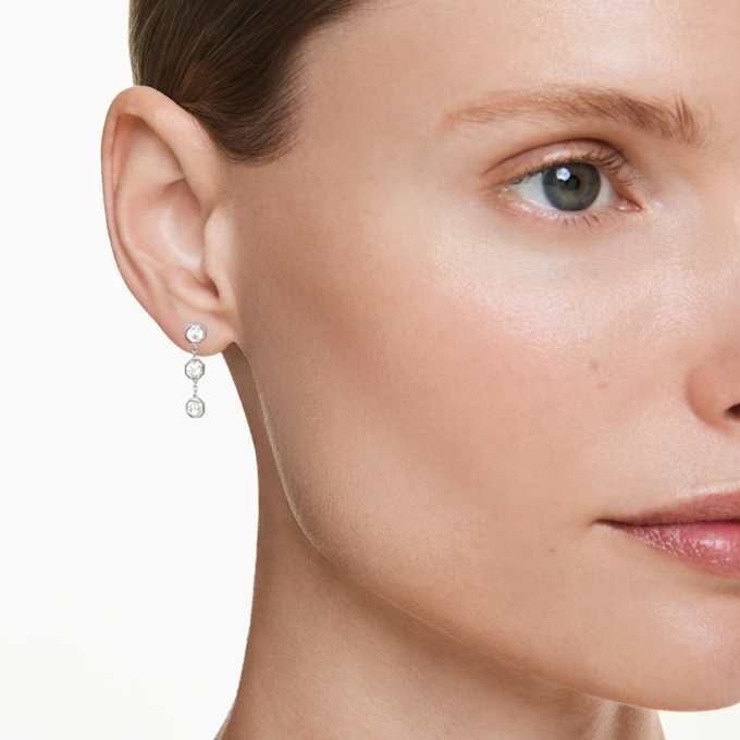 Achteckige Tropfenohrringe mit im Labor gezüchteten Diamanten, 0,6 Karat insgesamt, runde Form, Sterlingsilber Achteckige Tropfenohrringe mit im Labor gezüchteten Diamanten, 0,6 Karat insgesamt, runde Form, Sterlingsilber