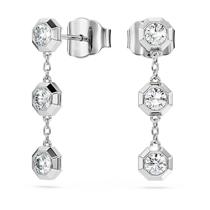 Achteckige Tropfenohrringe mit im Labor gezüchteten Diamanten, 0,6 Karat insgesamt, runde Form, Sterlingsilber Achteckige Tropfenohrringe mit im Labor gezüchteten Diamanten, 0,6 Karat insgesamt, runde Form, Sterlingsilber