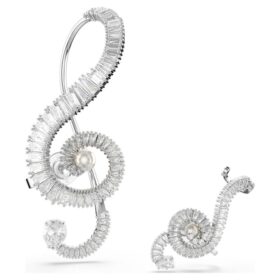 Ariana Grande X Swarovski Clip-Ohrringe, asymmetrisches Design, Kristallperle, Baguette-Schliff, weiß, rhodiniert