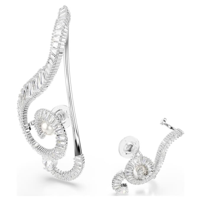 Ariana Grande X Swarovski Clip-Ohrringe, asymmetrisches Design, Kristallperle, Baguette-Schliff, weiß, rhodiniert Ariana Grande X Swarovski Clip-Ohrringe, asymmetrisches Design, Kristallperle, Baguette-Schliff, weiß, rhodiniert