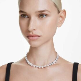 Ariana Grande X Swarovski Halskette mit gemischten Schliffen, Herz, Weiß, rhodiniert