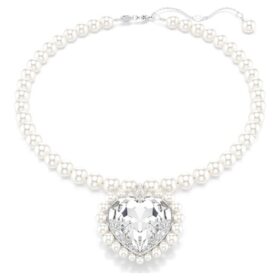 Ariana Grande X Swarovski Halskette mit Kristallperle, Herzschliff, Herz, Weiß, rhodiniert