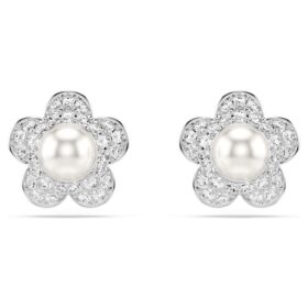 Ariana Grande X Swarovski Ohrringe Kristallperle, Rundschliff, Blume, Weiß, rhodiniert