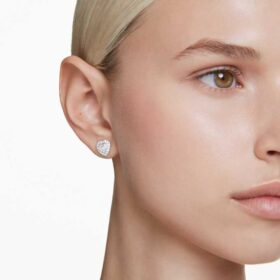 Ariana Grande X Swarovski Ohrringe mit gemischten Schliffen, Herz, Weiß, rhodiniert