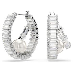 Ariana Grande X Swarovski Ohrringe mit Kristallperlen, Baguette-Schliff, weiß, rhodiniert