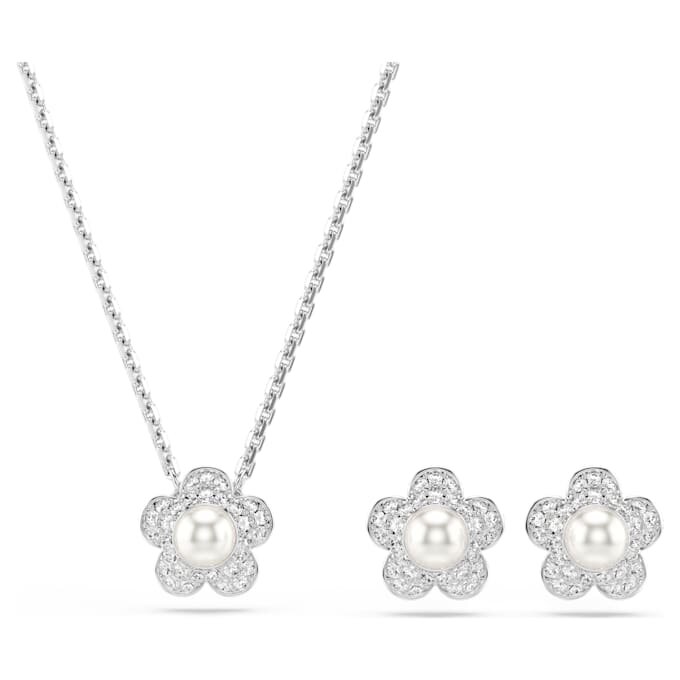 Ariana Grande X Swarovski Set Kristallperle, Rundschliff, Blume, Weiß, rhodiniert Ariana Grande X Swarovski Set Kristallperle, Rundschliff, Blume, Weiß, rhodiniert
