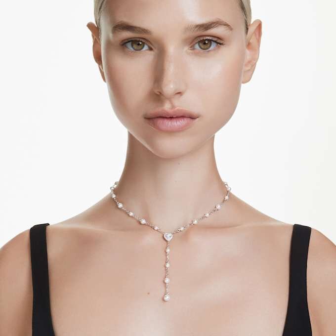 Ariana Grande X Swarovski Y Halskette mit gemischten Schliffen, Kristallperle, Herz, Weiß, rhodiniert Ariana Grande X Swarovski Y Halskette mit gemischten Schliffen, Kristallperle, Herz, Weiß, rhodiniert