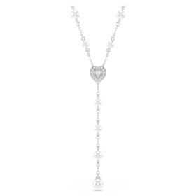 Ariana Grande X Swarovski Y Halskette mit gemischten Schliffen, Kristallperle, Herz, Weiß, rhodiniert