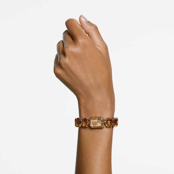 Armbanduhr mit achteckigem Schliff, braun, champagnerfarbene Goldoptik Armbanduhr mit achteckigem Schliff, braun, champagnerfarbene Goldoptik