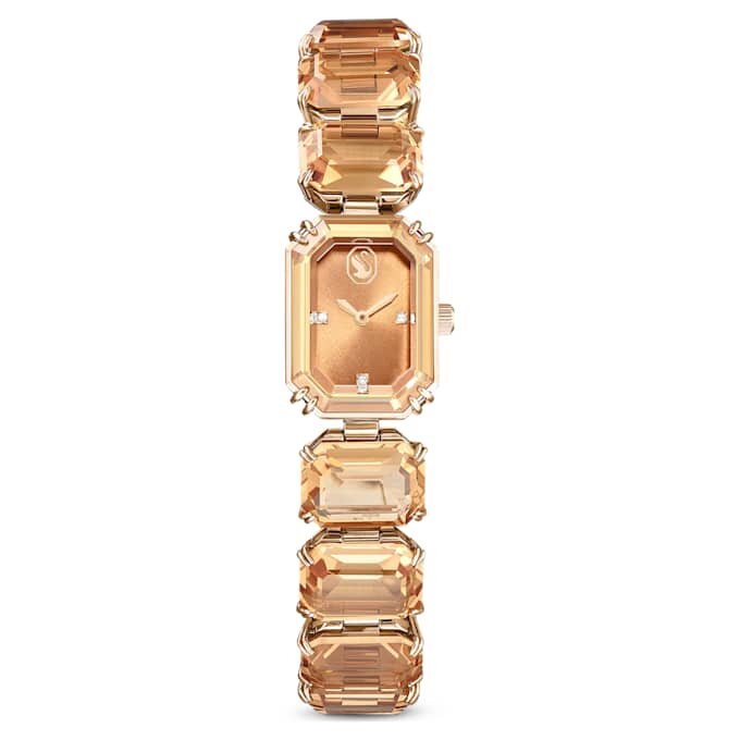 Armbanduhr mit achteckigem Schliff, braun, champagnerfarbene Goldoptik Armbanduhr mit achteckigem Schliff, braun, champagnerfarbene Goldoptik