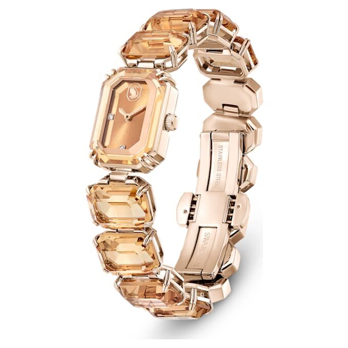 Armbanduhr mit achteckigem Schliff, braun, champagnerfarbene Goldoptik Armbanduhr mit achteckigem Schliff, braun, champagnerfarbene Goldoptik