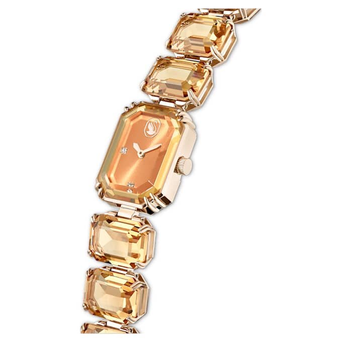 Armbanduhr mit achteckigem Schliff, braun, champagnerfarbene Goldoptik Armbanduhr mit achteckigem Schliff, braun, champagnerfarbene Goldoptik