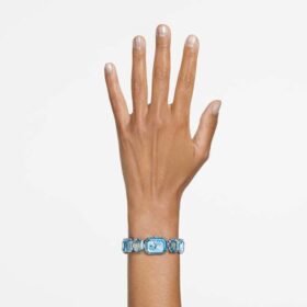 Armbanduhr mit achtkantigem Schliff, blau, Edelstahl