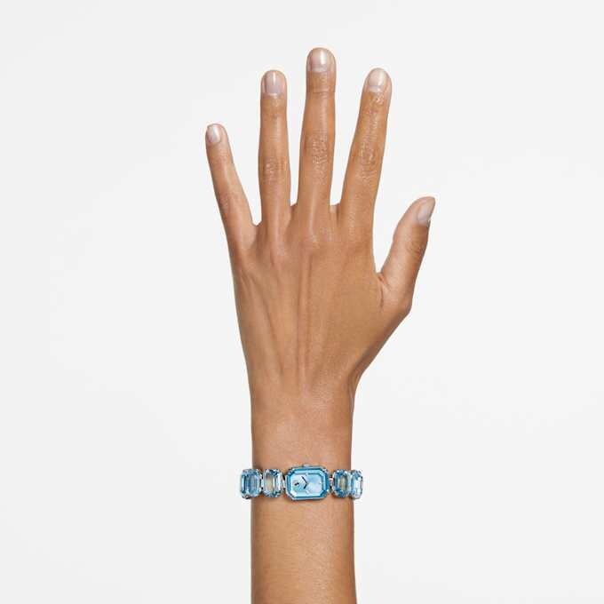 Armbanduhr mit achtkantigem Schliff, blau, Edelstahl Armbanduhr mit achtkantigem Schliff, blau, Edelstahl