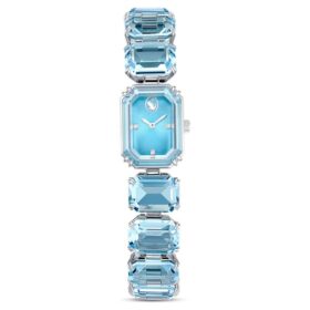Armbanduhr mit achtkantigem Schliff, blau, Edelstahl