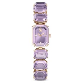 Armbanduhr mit achtkantigem Schliff, lila, champagnerfarbene Gold-PVD-Beschichtung