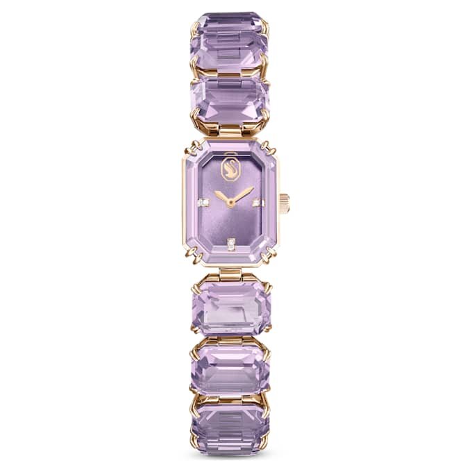 Armbanduhr mit achtkantigem Schliff, lila, champagnerfarbene Gold-PVD-Beschichtung Armbanduhr mit achtkantigem Schliff, lila, champagnerfarbene Gold-PVD-Beschichtung