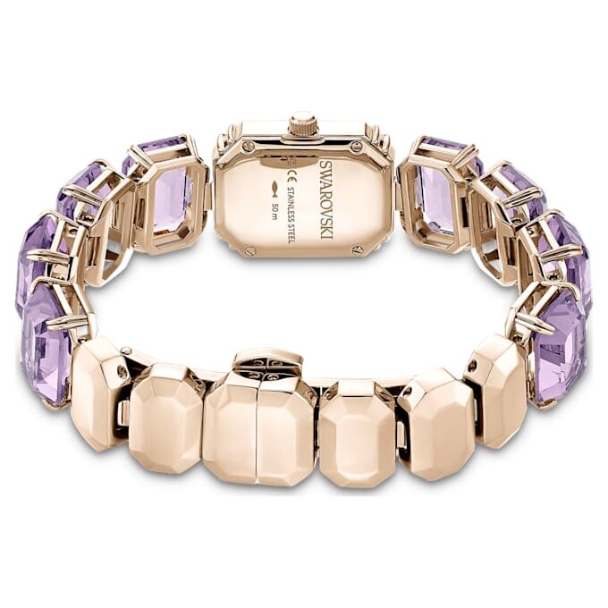 Armbanduhr mit achtkantigem Schliff, lila, champagnerfarbene Gold-PVD-Beschichtung Armbanduhr mit achtkantigem Schliff, lila, champagnerfarbene Gold-PVD-Beschichtung
