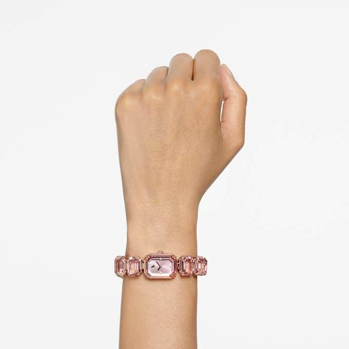 Armbanduhr mit achtkantigem Schliff, rosa, roségoldfarben Armbanduhr mit achtkantigem Schliff, rosa, roségoldfarben