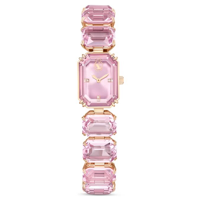 Armbanduhr mit achtkantigem Schliff, rosa, roségoldfarben Armbanduhr mit achtkantigem Schliff, rosa, roségoldfarben