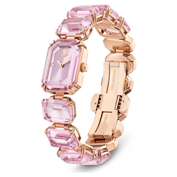 Armbanduhr mit achtkantigem Schliff, rosa, roségoldfarben Armbanduhr mit achtkantigem Schliff, rosa, roségoldfarben
