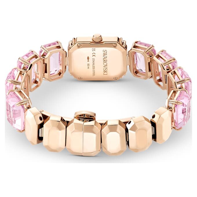 Armbanduhr mit achtkantigem Schliff, rosa, roségoldfarben Armbanduhr mit achtkantigem Schliff, rosa, roségoldfarben