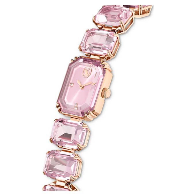 Armbanduhr mit achtkantigem Schliff, rosa, roségoldfarben Armbanduhr mit achtkantigem Schliff, rosa, roségoldfarben
