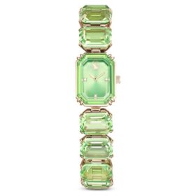 Armbanduhr mit achtkantigen Kristallen, grün, champagnerfarbene Goldoptik