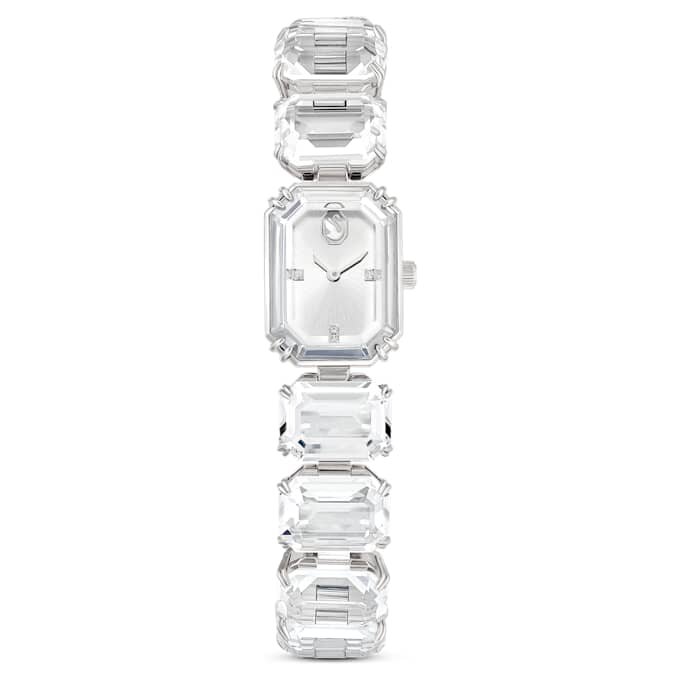 Armbanduhr mit achtkantigen Kristallen, weiß, Edelstahl Armbanduhr mit achtkantigen Kristallen, weiß, Edelstahl