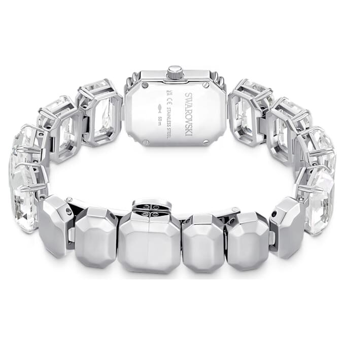 Armbanduhr mit achtkantigen Kristallen, weiß, Edelstahl Armbanduhr mit achtkantigen Kristallen, weiß, Edelstahl