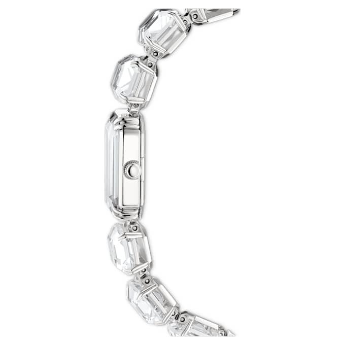 Armbanduhr mit achtkantigen Kristallen, weiß, Edelstahl Armbanduhr mit achtkantigen Kristallen, weiß, Edelstahl