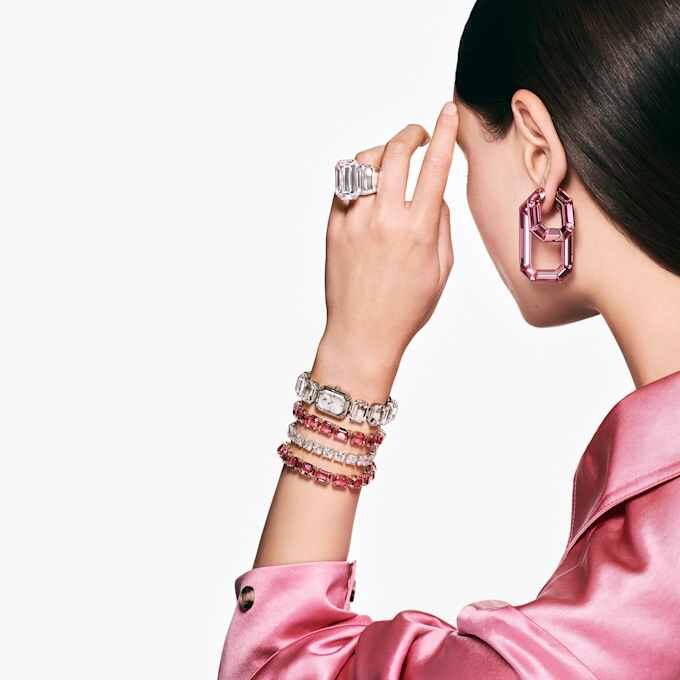 Armbanduhr mit achtkantigen Kristallen, weiß, Edelstahl Armbanduhr mit achtkantigen Kristallen, weiß, Edelstahl