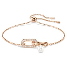 Constella-Armband mit Kristallperle, Rundschliff, weiß, roségoldfarben plattiert