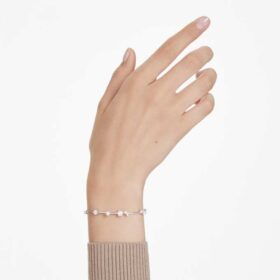 Constella-Armband mit Kristallperlen, Rundschliff, weiß, rhodiniert