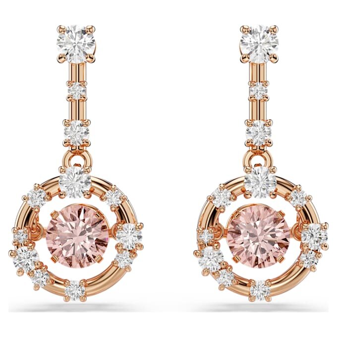 Constella-Ohrringe mit rundem Schliff, Dancing Stone, rosa, roségoldfarben plattiert Constella-Ohrringe mit rundem Schliff, Dancing Stone, rosa, roségoldfarben plattiert