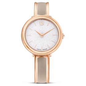 Crystalline-Armbanduhr „Swiss Made“, Metallarmband, beige, roségoldfarbenes Finish