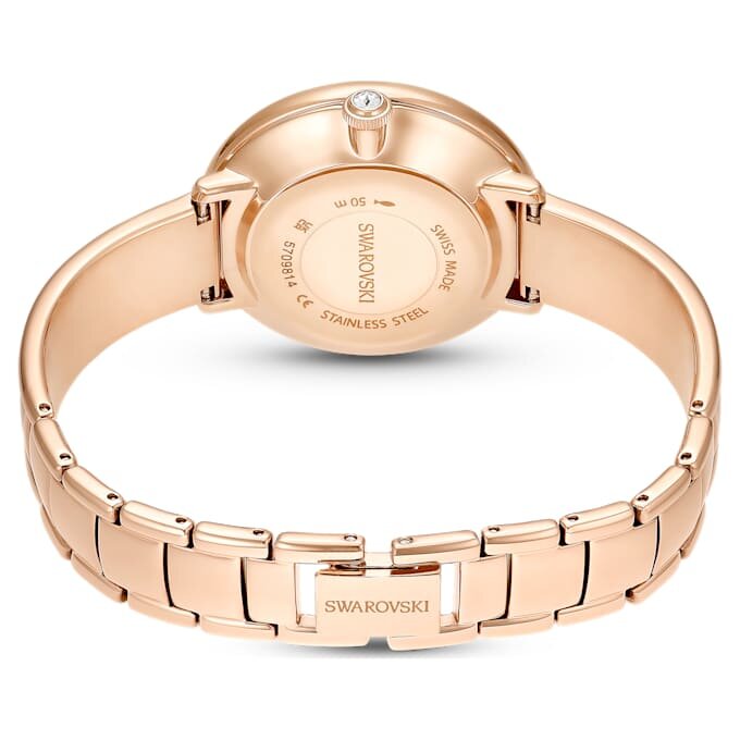 Crystalline-Armbanduhr „Swiss Made“, Metallarmband, beige, roségoldfarbenes Finish Crystalline-Armbanduhr „Swiss Made“, Metallarmband, beige, roségoldfarbenes Finish