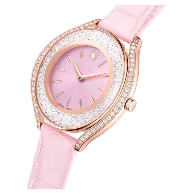 Crystalline Aura Uhr, Swiss Made, Lederarmband, Rosa, roségoldfarbenes Finish Crystalline Aura Uhr, Swiss Made, Lederarmband, Rosa, roségoldfarbenes Finish