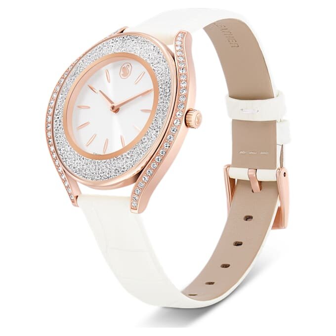 Crystalline Aura Uhr, Swiss Made, Lederarmband, weiß, roségoldfarbenes Finish Crystalline Aura Uhr, Swiss Made, Lederarmband, weiß, roségoldfarbenes Finish