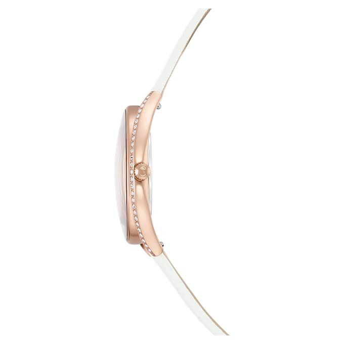 Crystalline Aura Uhr, Swiss Made, Lederarmband, weiß, roségoldfarbenes Finish Crystalline Aura Uhr, Swiss Made, Lederarmband, weiß, roségoldfarbenes Finish