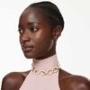 Dextera-Halsband mit rundgeschliffenen Kristallen, weiß, vergoldet Dextera-Halsband mit rundgeschliffenen Kristallen, weiß, vergoldet