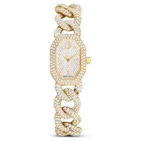 Dextera Kettenuhr Swiss Made, Kristallarmband, goldfarben, goldfarbene Oberfläche