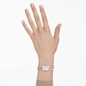 Dextera Kettenuhr Swiss Made, Kristallarmband, Weiß, champagnerfarbene Goldoptik