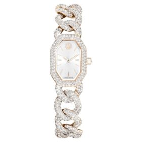 Dextera Kettenuhr Swiss Made, Kristallarmband, Weiß, champagnerfarbene Goldoptik