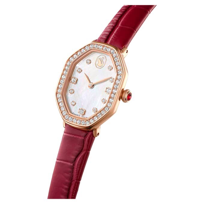 Dextera Octagon Uhr, Swiss Made, Lederarmband, rot, roségoldfarben Dextera Octagon Uhr, Swiss Made, Lederarmband, rot, roségoldfarben