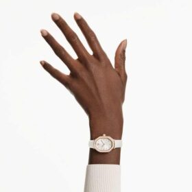 Dextera Octagon Uhr Swiss Made, Lederarmband, Weiß, roségoldfarbenes Finish