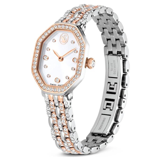 Dextera Octagon Uhr Swiss Made, Metallarmband, silberfarben, roségoldfarbenes Finish Dextera Octagon Uhr Swiss Made, Metallarmband, silberfarben, roségoldfarbenes Finish