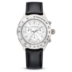 Dextera Tachymeter-Uhr Swiss Made, Lederarmband, silberfarben, Edelstahl