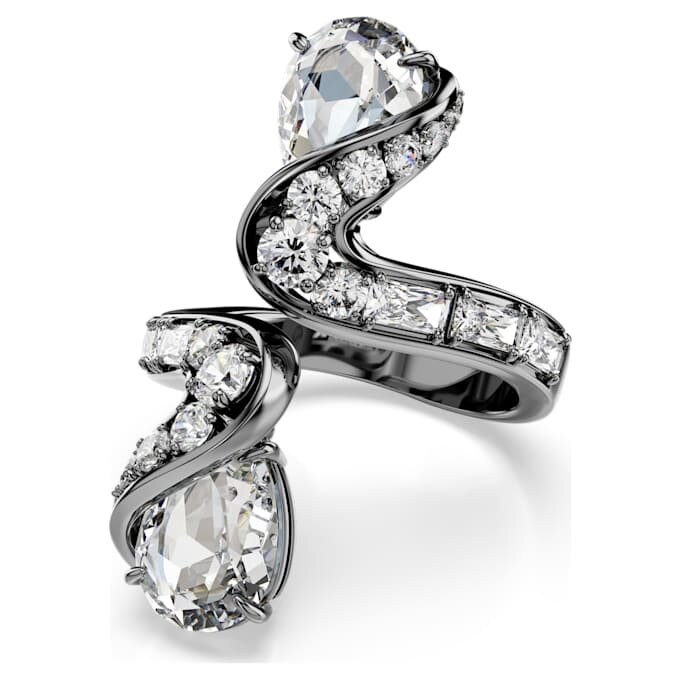 Die Vienna-Kollektion: Offener Ring „Feather“, weiß, rutheniumbeschichtet Die Vienna-Kollektion: Offener Ring „Feather“, weiß, rutheniumbeschichtet