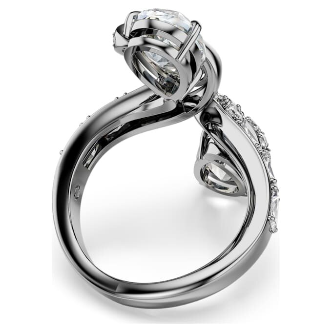Die Vienna-Kollektion: Offener Ring „Feather“, weiß, rutheniumbeschichtet Die Vienna-Kollektion: Offener Ring „Feather“, weiß, rutheniumbeschichtet
